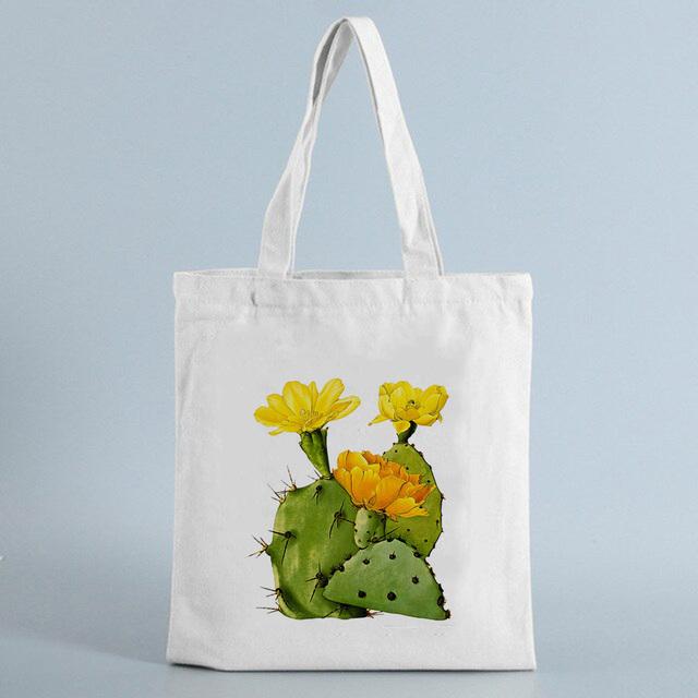 Tote Shopping Bag Cactus Drawing Print Reusable Ladies Canvas Shopper Bags Student Book Bag Female Eco Foldable Cute Bag Fashion