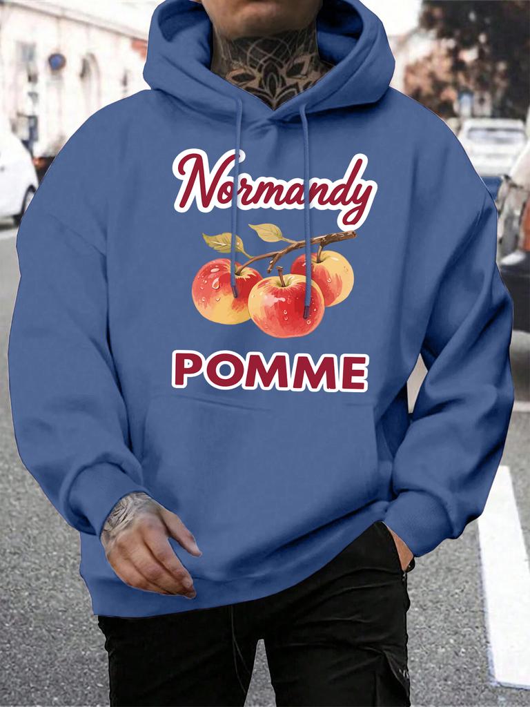 Normandy Pomme Apple Fresh Fruit Printing Mens Hoodies Hip Hop All-Match Hoodie Autumn Fleece Hoody Pocket Man Sportswear