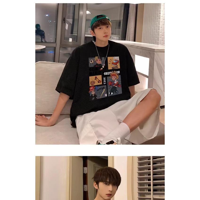 Pánské trendy tričko s krátkým rukávem s kulatým výstřihem a kulatým výstřihem na léto Volný ležérní top