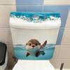 Cute Otter Toilet Tank Sticker No Tool Needed Waterproof Ocean Wave Vinyl Decal for DIY Bathroom Makeover