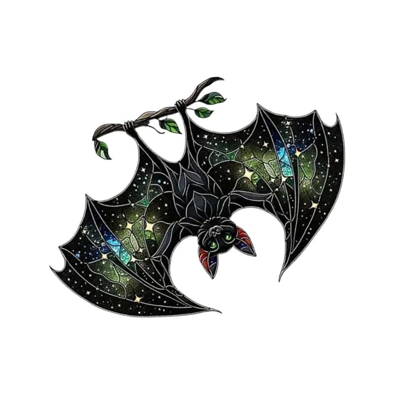 Halloween Bat Stained Glass Suncatchers Window Hangings Colorful Glass Panel Wall Art Decors Housewarmings Gift