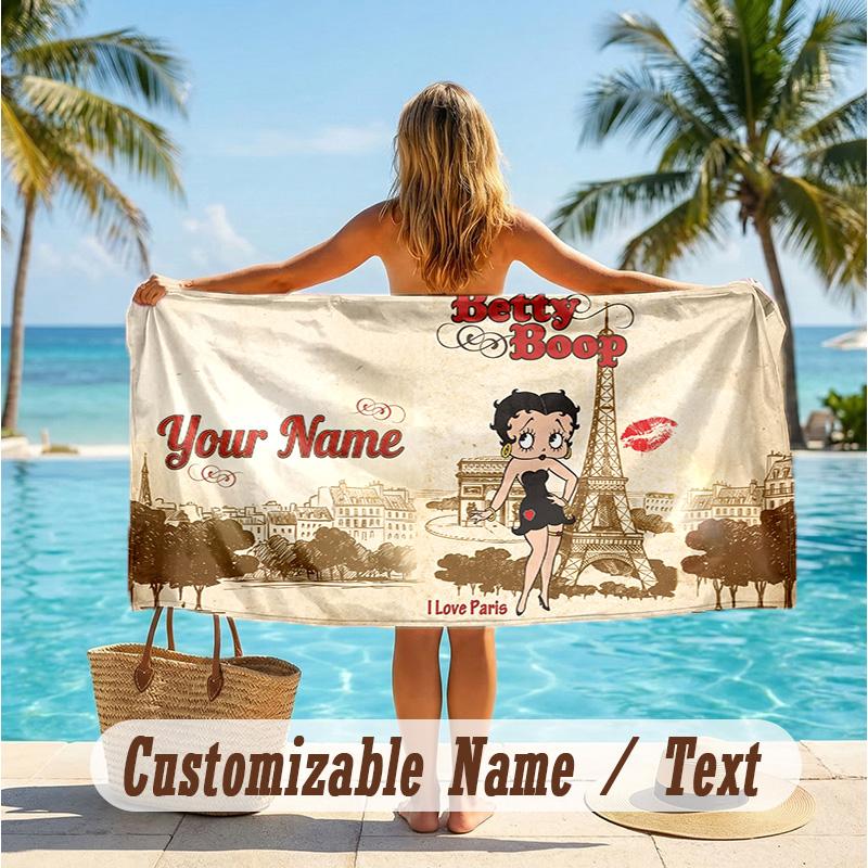 Custom Text Beach Towel, Soft Absorbent Swimming Multi-use TowelBetty Boop