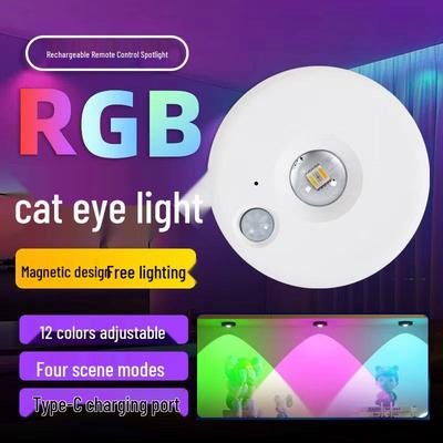 Wireless RGB LED Rechargeable Spotlight with Remote Control and Magnetic Base for Display Cabinets and Night Lighting