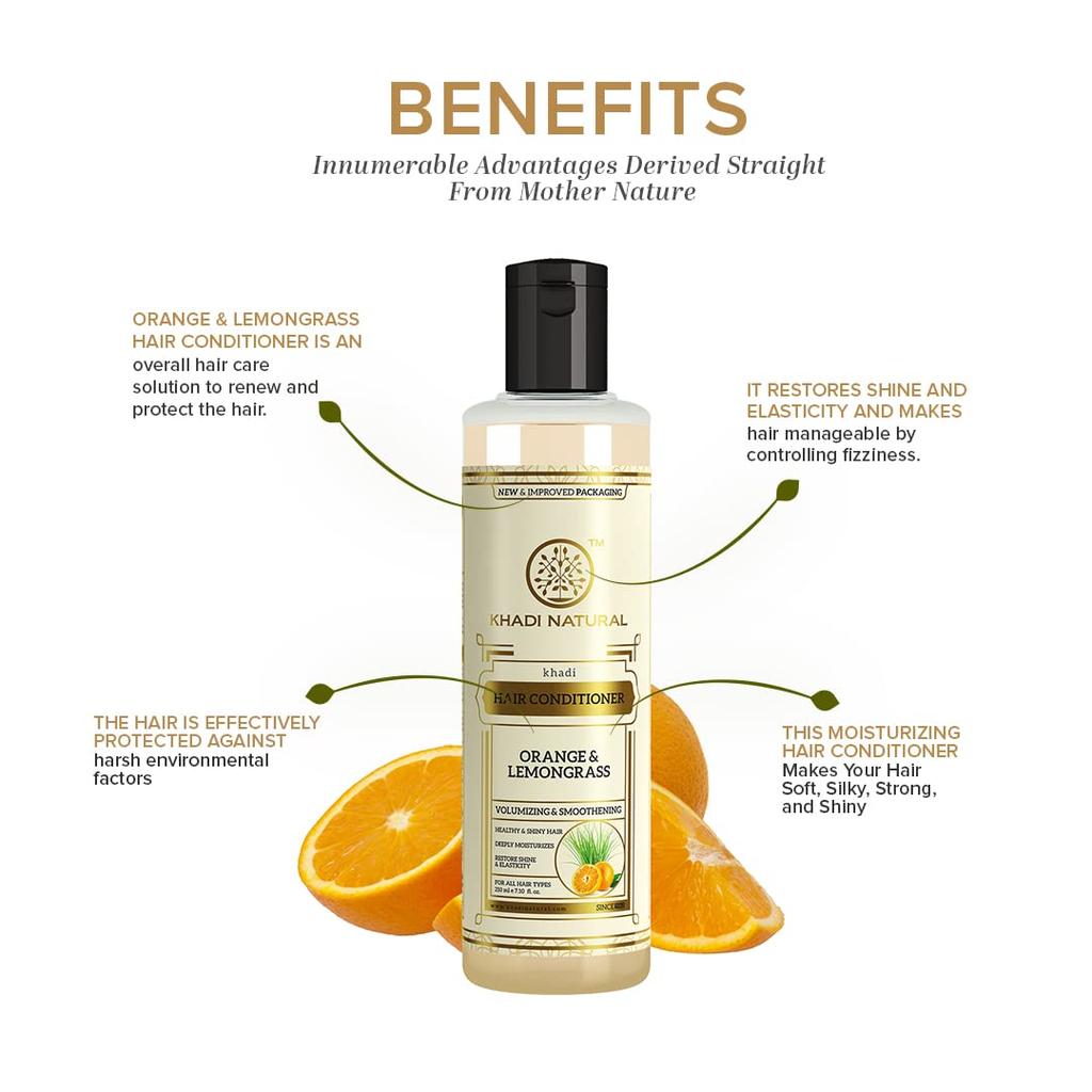 KHADI NATURAL Orange And Lemongrass Herbal Hair Conditioner 210 Ml For Frizzy And Damaged Hair