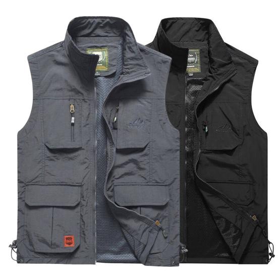 Summer Fishing Vest Multiple Pockets Solid Color Mesh Breathable Quick Dry Vest for Outdoor