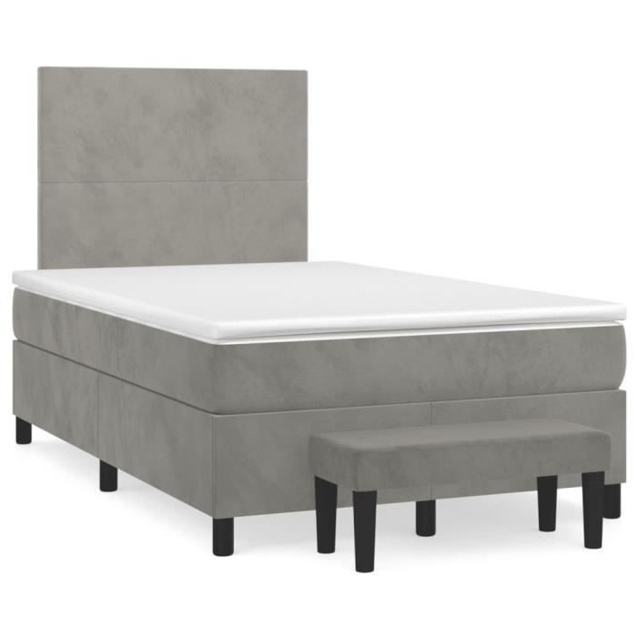 3137713 vidaXL Lit à sommier tapissier et matelas Gris clair 120x200cm Velours