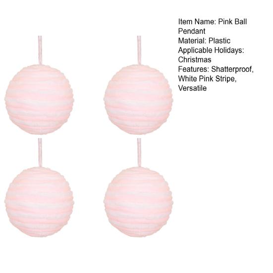 4Pcs Pink Christmas Balls Ornament Large Shatterproof Foam White Pink Stripe Hanging Ball Xmas Holiday Wedding Party Decoration