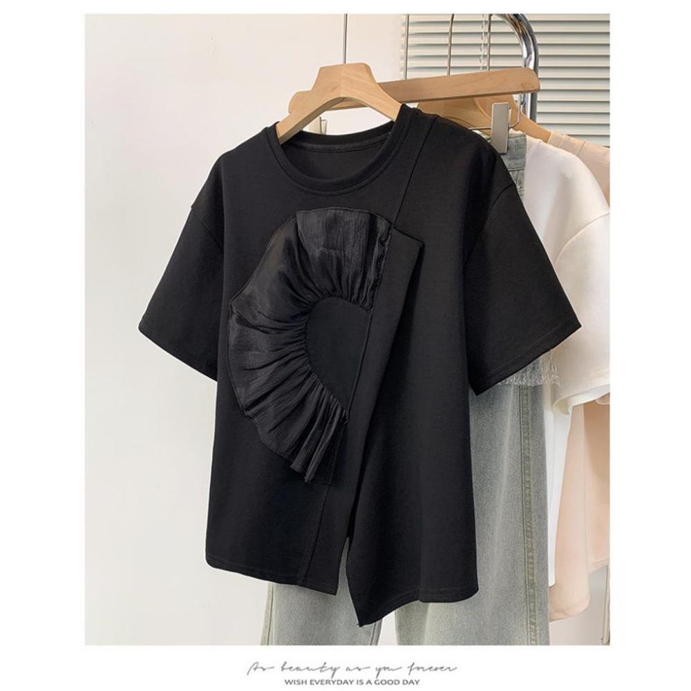 Pure Cotton Short-sleeved T-shirt for Women in Summer Slimming Irregular and Unique Shoulder Top