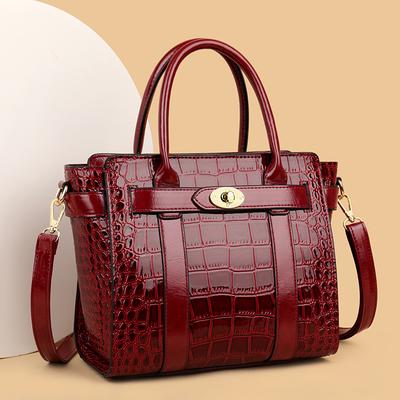 Lüks hakiki deri çantalar kadınlar için yeni bayanlar timsah desen omuz Crossbody çanta büyük kapasiteli alışveriş rahat Tote