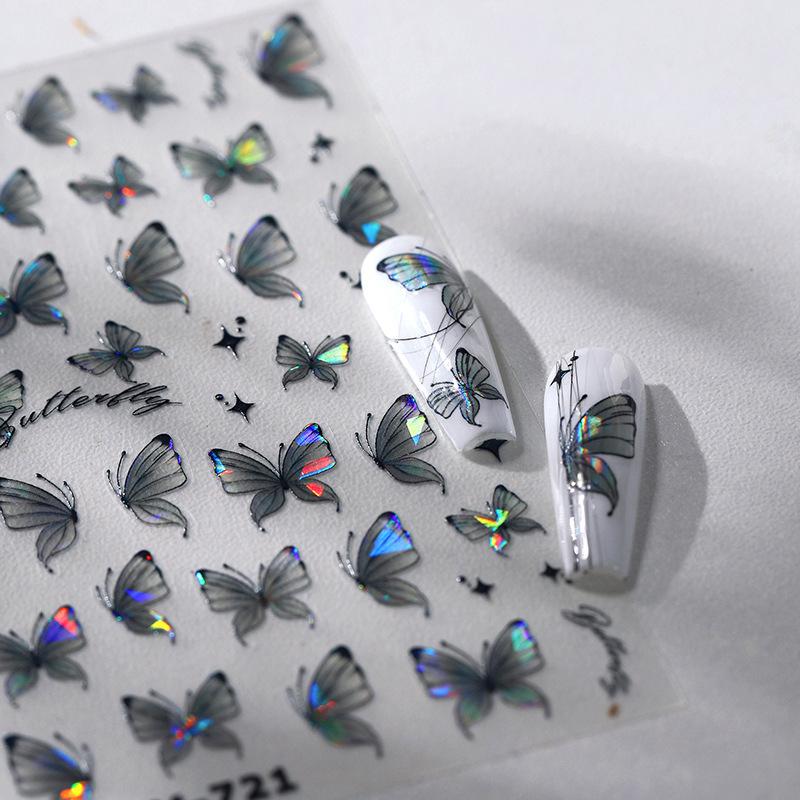 Shiny Jelly Butterfly Charming Golden Gradient Bowknot 5D Self Adhesive Nail Art Sticker Flower Petal Rhinestone Manicure Decals