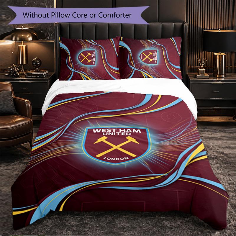 Juego de Ropa de Cama de 3 Piezas de Fútbol West Ham United Suave Juego de Funda Nórdica con Fundas de Almohada Juego de Decoración de Dormitorio Impreso para el Hogar