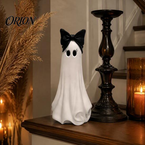 Cute Halloween Table Decor Ghost Resin Ornament, Matte Finish Desktop Figurine, Decorative Spooky Decorations Statue for Home Living Room Entrance