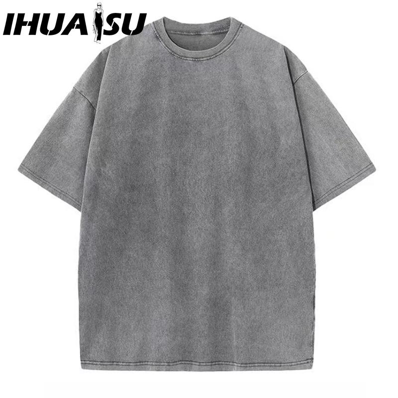 IHUASU Bavlněné tričko s krátkým rukávem Pánská móda Košile s volným polovičním rukávem Košile s potiskem