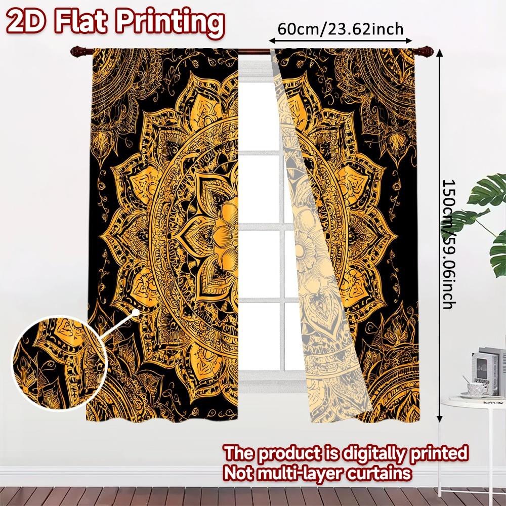 2D FLAT PRINTING 2pcs Curtains (Without Rod) Golden Mandala Design Saint Patrick Is Day Holiday Curtains with Digital Printing