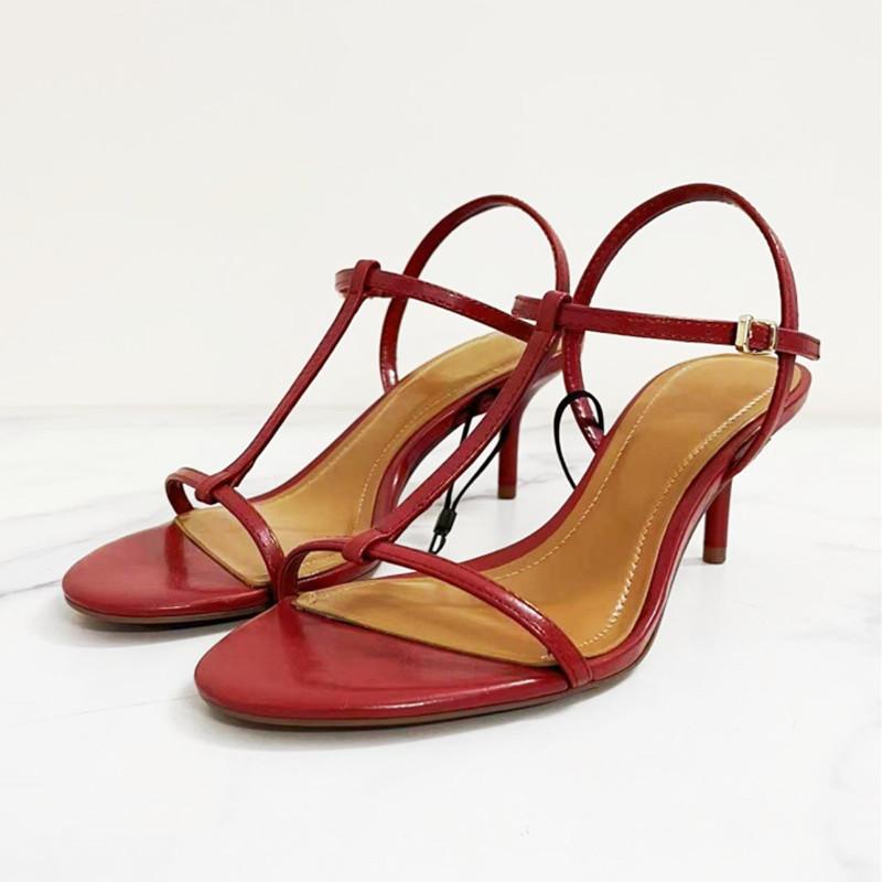 Fashion Elegant Red Ankle-Wrap Narrow Buckle Thin Heeled Sandals Women Sexy Peep Toe High Heels Summer Beach Sandals Wedding Bridal Shoe