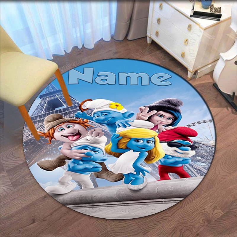 Custom Name The Smurfs Printed Round Rug Carpet Chair Rug Area Rug Entryway Doormats,for Office Chair Living Room Bedroom Kitchen Room.