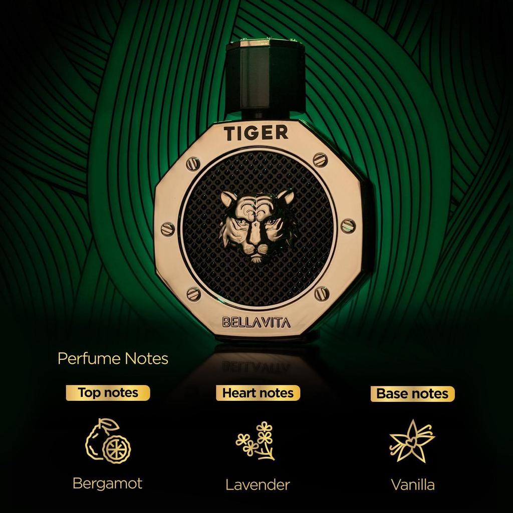 BELLAVITA TIGER | Long Lasting EDP 100ml Perfume for Man | with Bergamot, Pink Pepper, Patchouli,