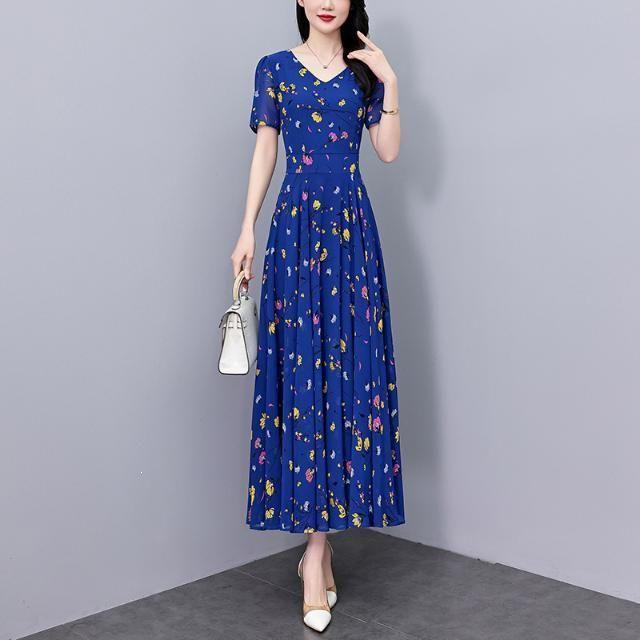 Plus Size Slimming Polyester Dress for Middle-aged Women - Summer Style, Chubby MM Fit