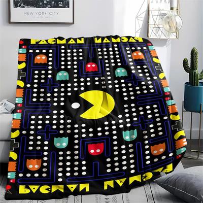 1 szt. Koc flanelowy z nadrukiem Pacman, Wysoka jakość, Wygodny na wszystkie pory roku, Wystrój domu, Ciepło i komfort, Idealny na prezenty