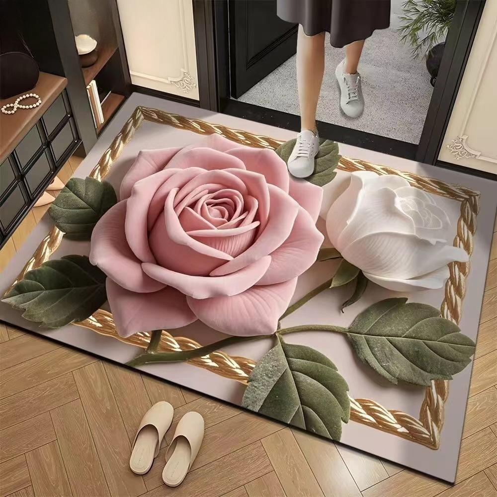 

3D Входной Цветочный Ковер Коврик для Пола в Ванной Комнате Входная Дверь Ванная Комната Противоскользящий Коврик Подкладка для Ног 80 * 120cm розовый