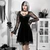 Gotisches Langarmkleid Vintage-Kleider Damen Spitze Patchwork Grunge Schwarzes Kleid