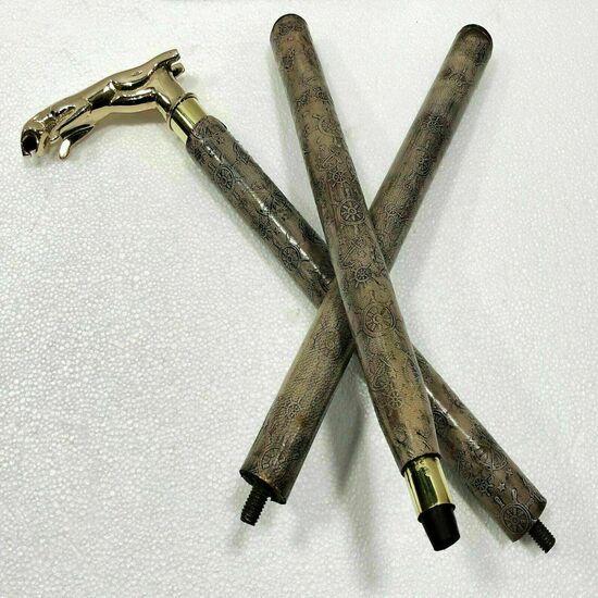 Antique Style Victorian Vintage Designer Brass Handle Cane Wooden Walking Stick