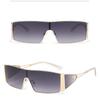 Women's Gold Frame Square Sunglasses Gradient Brown Lens Fashion Eyewear