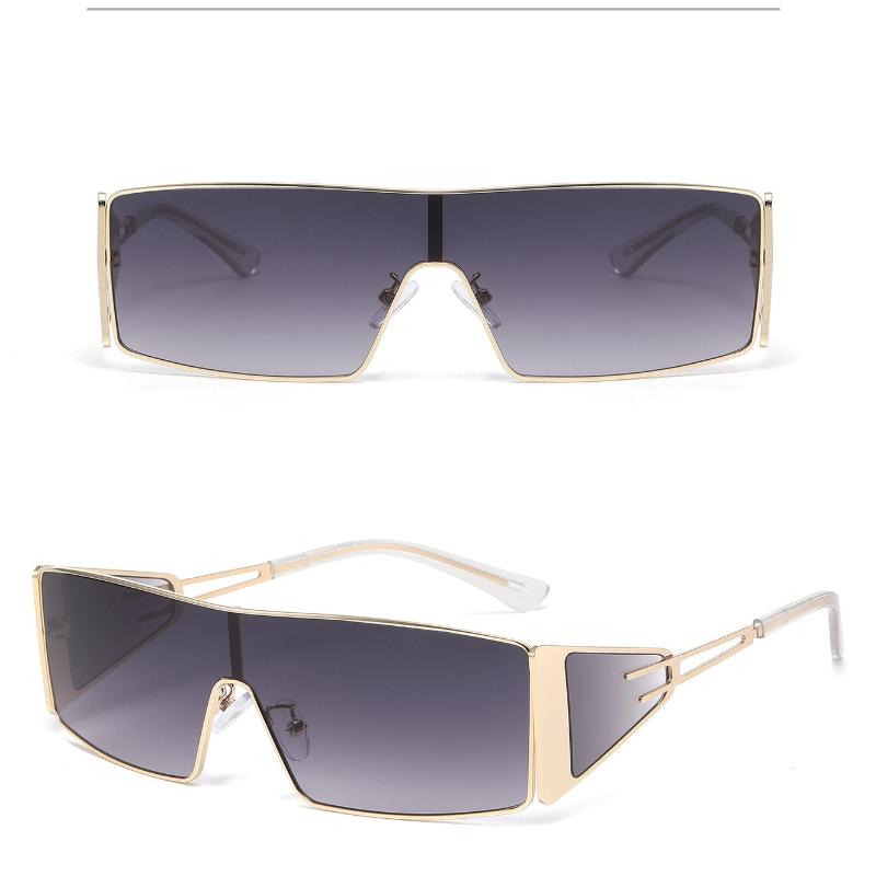 Women's Gold Frame Square Sunglasses Gradient Brown Lens Fashion Eyewear