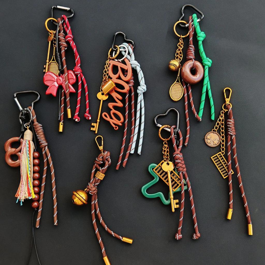 Retro Key chain bowknot afternoon tea Pendant tassels braided rope decoration Backpack accessories