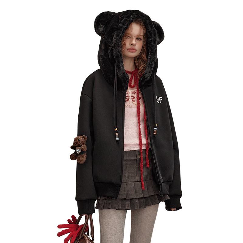 UNIFREE Women's Plush Spliced Hooded Winter Jacket