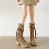 Queen Van Khaki retro v-mouth thick heel Martin boots women's 2025 new autumn thin pile medium boots
