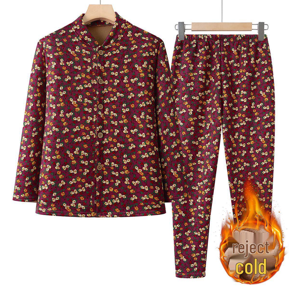 

Cozy Velvet Cardigan & Thermal Base Layer Set for Mature Women - Loose Fit, Warm Autumn/Winter Wear XL (Recommended 85-105 jin)