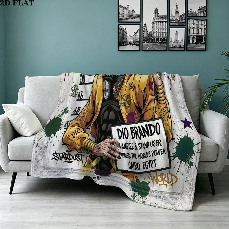 1PC Jojos Bizarre Adventure Patterned Flannel Blanket Suitable For All Seasons For Home Decor Warmth And Comfort Gifts Holiday Present