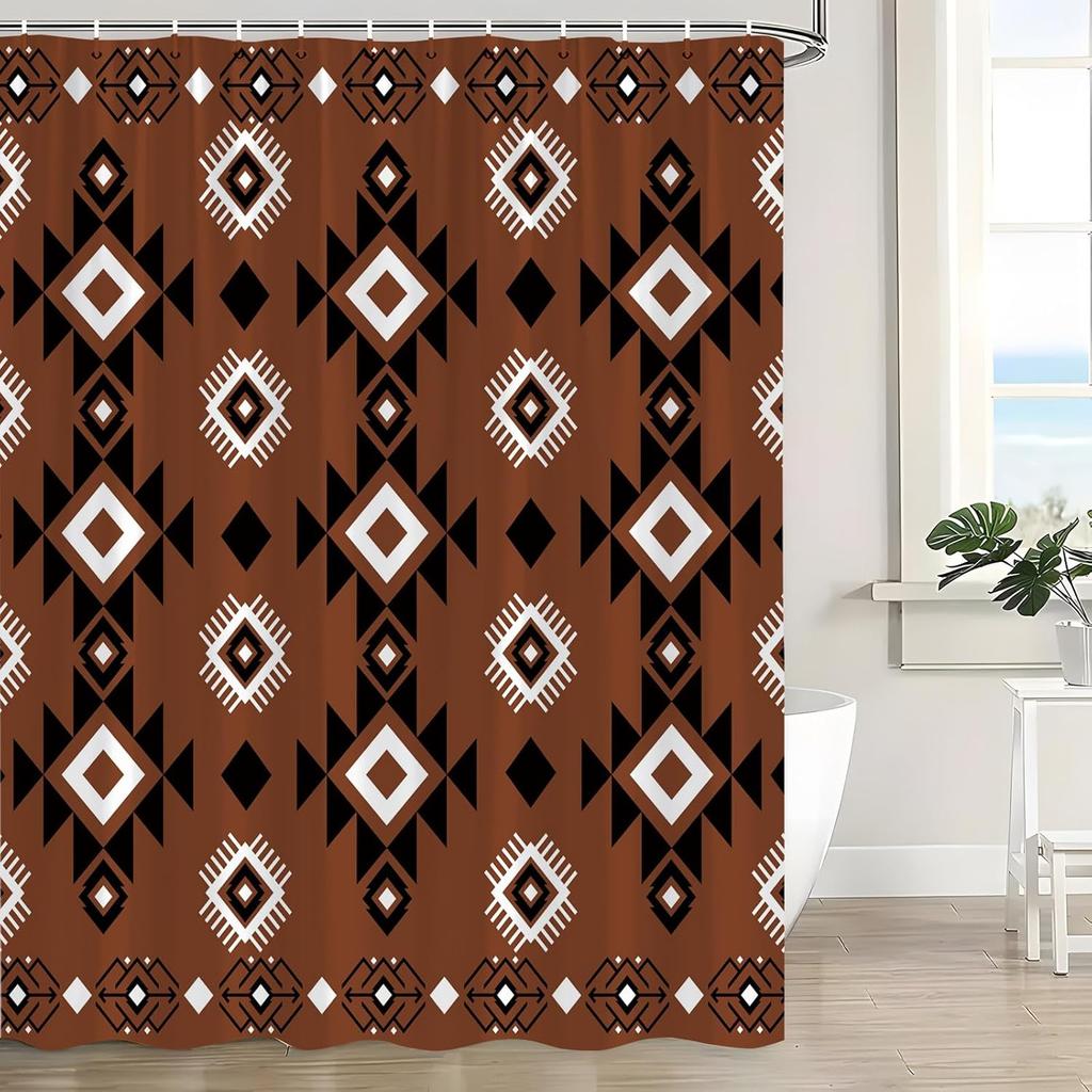 Shower Curtain Western Boho Abstract Pattern Geometric Vintage Native Simple Neutral Classic Southwestern Farmhouse White Black