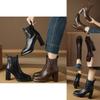 Trendy Black Short Fashion Boots With Round Toe And Waterproof Platform For Women