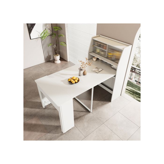 Table De Salle À Manger Extensible, L52/132.5*L80*H76 Cm, Table De Salle À Manger Multifonctionnelle À Faible Encombrement, Blanc