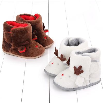 Infant Fleece Snow Boots Baby Boy Girl Christmas Shoes Cute Reindeer First Walker Toddler Plush Fleece Boots