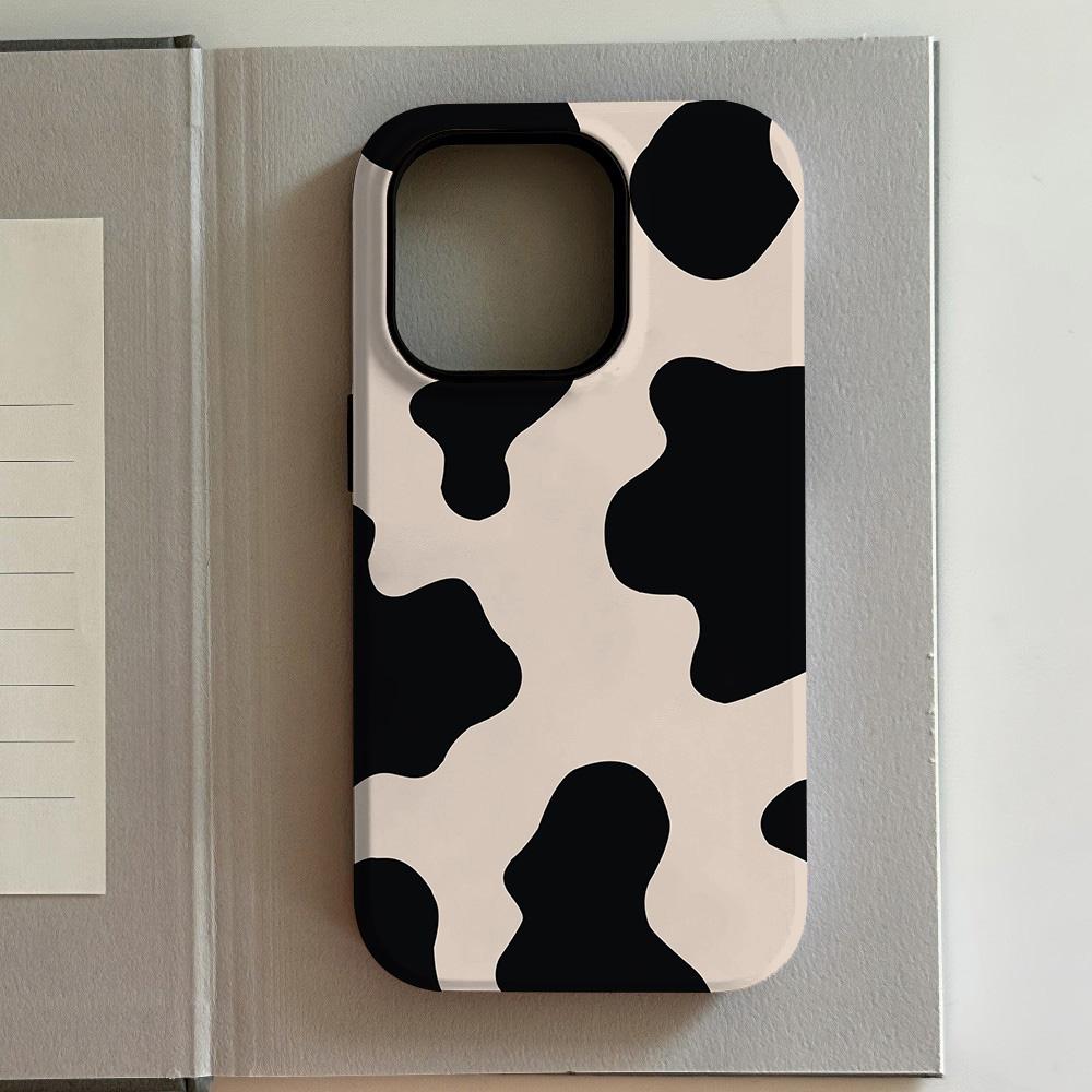 Luxury Black and White Cow Pattern Phone Case for iPhone 17 16 15 14 13 12 11 Air Pro Max Plus Luxury Double-layer Back Cover