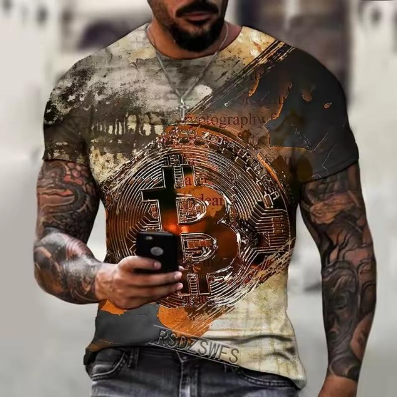 Spring Summer T-shirts Men O Neck Short-sleeved Bitcoin 3D Printed T-shirt Street Trend Oversized Top