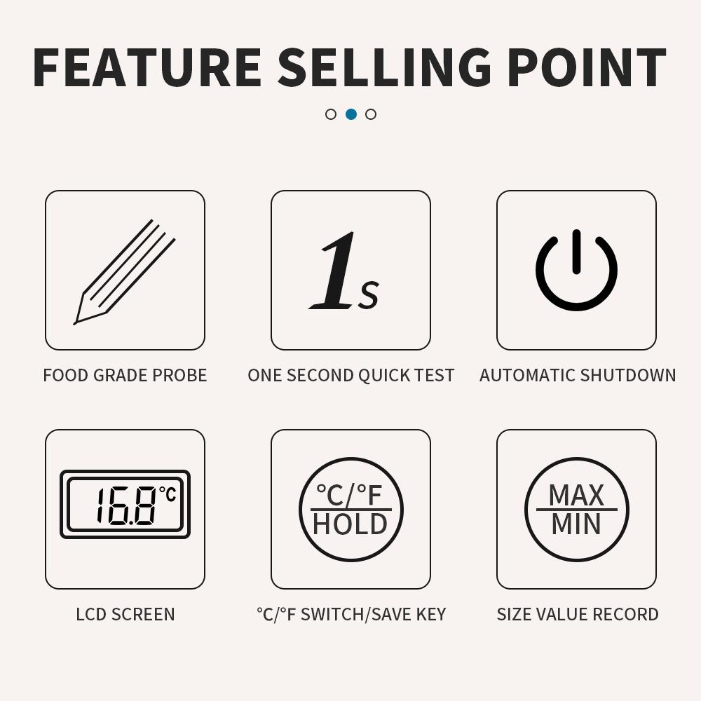 Termometru Digital pentru Alimente Ecran LCD Sondă din Oțel Inoxidabil Termometru Electronic Tester de Temperatură pentru Apă, Lapte, Supă, Copt