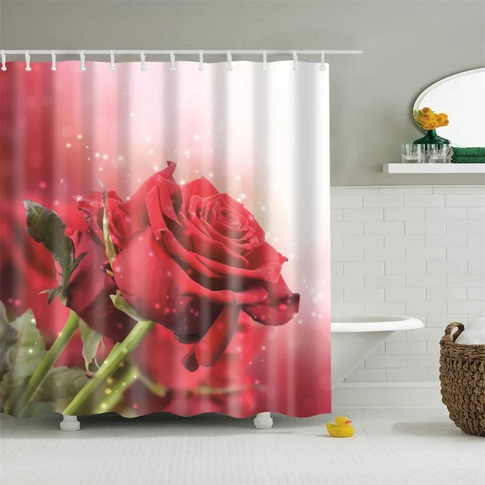 

Rose Plum Blossom Flowers Print Waterproof Shower Curtain Washable Fabric Bath Curtain Home Bathroom Curtains With 12 Hooks W60H190(CM)-1 Pcs