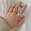 18K Gold Plated Woven Chain Ring, Stainless Steel Wide Band Statement Ring, Fashion Jewelry for Women