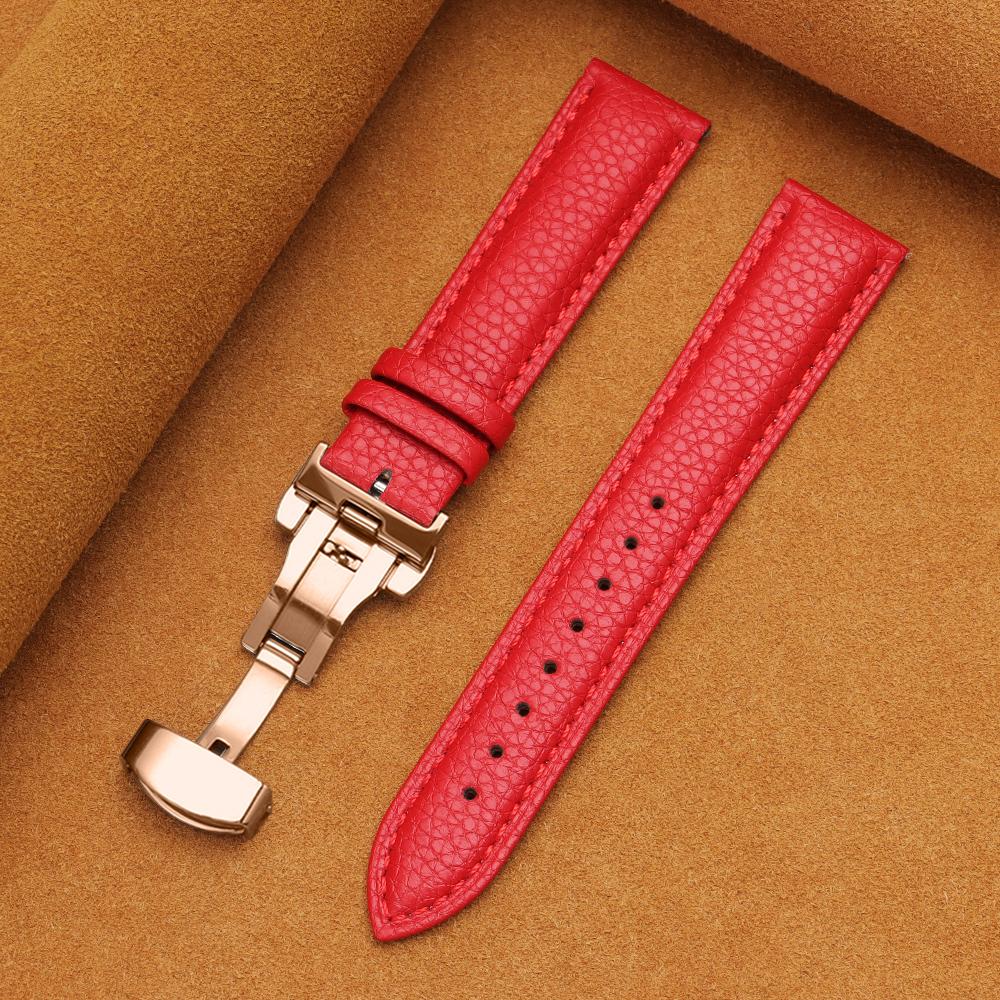 12/14/16/18/19/20/22mm Kalvskinnsklockarmband Litchimönstrad Rem Äkta Läder Armbandsurrem Fjärilsspänne Klocktillbehör