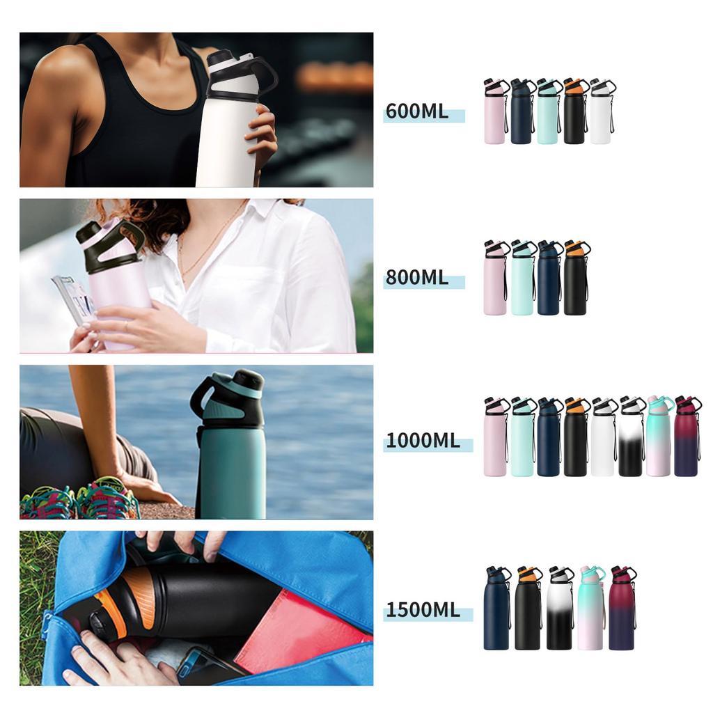 FJbottle 1.5 Liter Vacuum Insulated Sports Bottle, Keeps Hot and Cold Drinks Hot or Cold, Wide Mouth, Easy To Clean, Stainless Steel, Mug, Includes