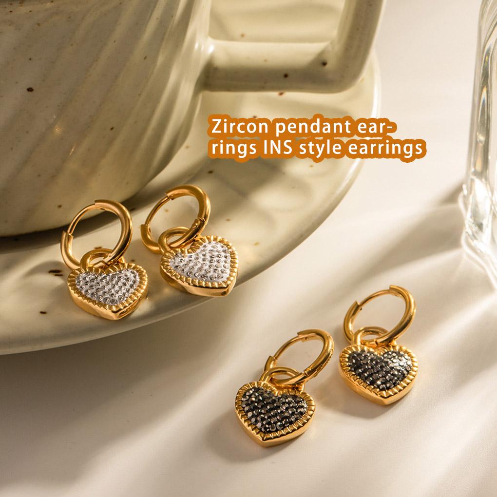 1 Pair Heart Hoop Earrings Glitter Zircon Dangle Earring Lock Shape Ear Hook Jewelry Fashion Accessory for Banquet