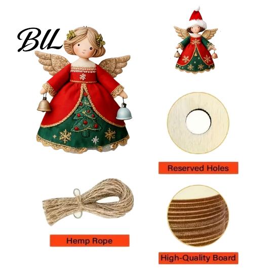 Christmas Window Display Props 6/10/12/24/36PCS 2D Flat Wooden Angel Ornaments, Hanging Decorations for Xmas Ornaments Tree, Wall, Window, Holiday