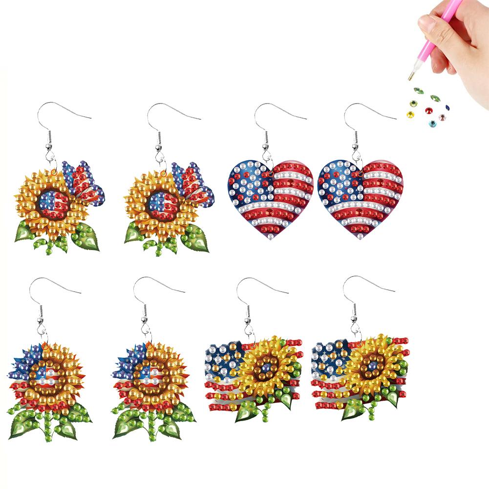 

4 Pairs Double Sided Fashion Pattern Diamond Painting DIY Earring Making Kit Holiday Diamond Art Earrings Women Girls Tool Kit