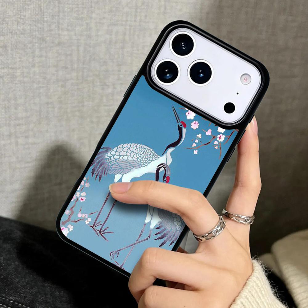 Capa Case for iPhone 17 Air 16 Pro Max 15 Plus 11 13 Mini 14 12 Back Phone Cover Red-crowned Crane Bird