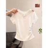 Retro Buttoned Cut-Out Short-Sleeved T-Shirt for Women, 2026 Summer New Style, French Style Pleated Waist Slimming Top
