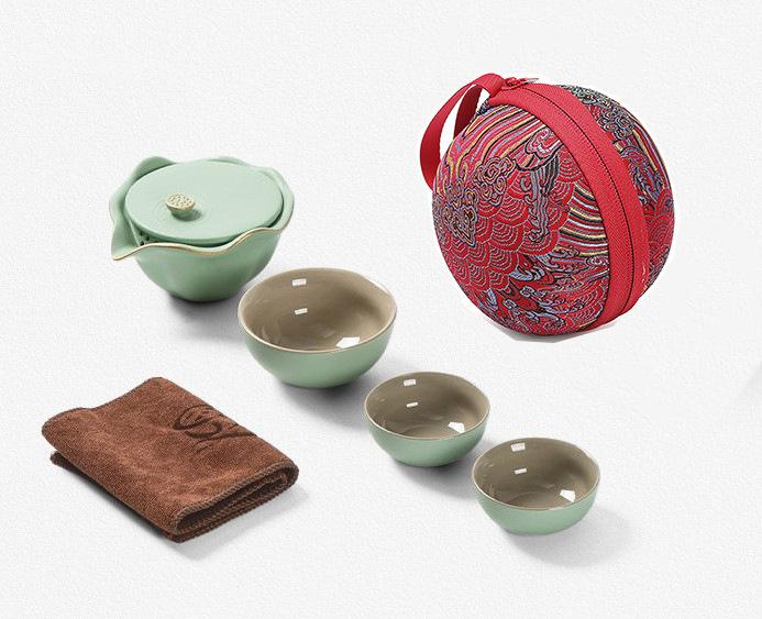 Portable Kung Fu Tea Set Outdoor Camping Tea Rabbit Kuaike Cup One Pot Two Cups Year Of The Rabbit Travel Tea Set